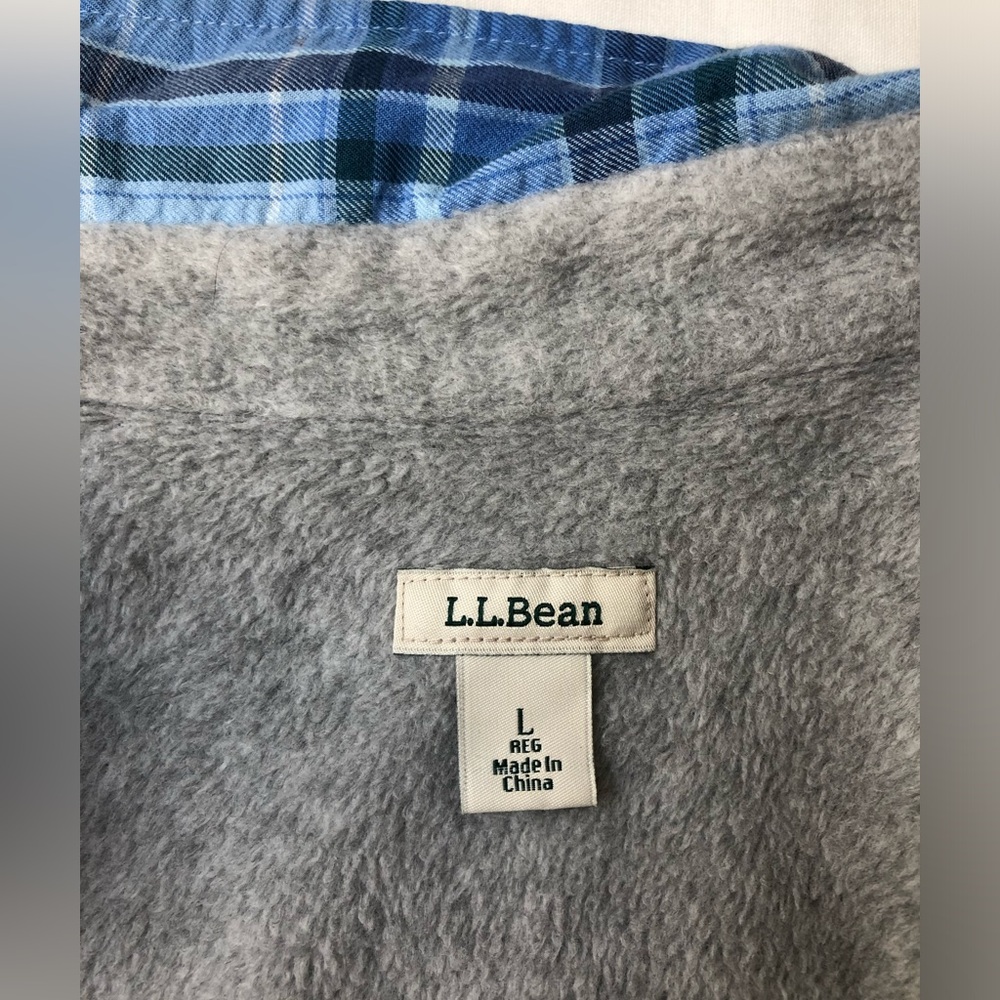 L.L.Bean Blue Plaid Fleece Lined Flannel Shacket Size Large - Picture 8 of 10